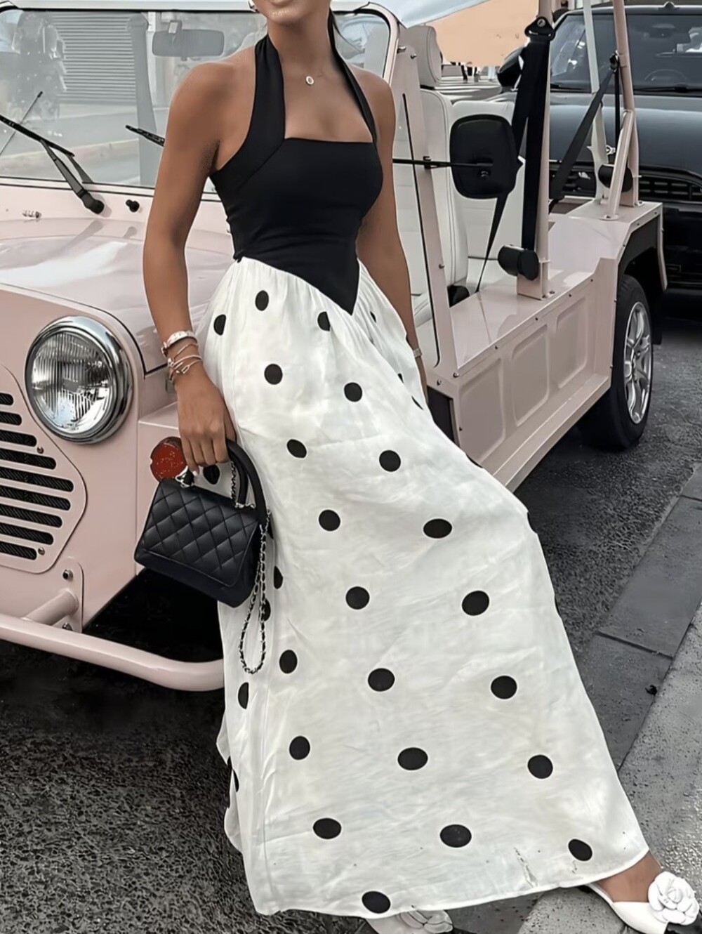 Polka Dot Printed Design Sense Full Skirt -Covering Temperament Waist-Cinching